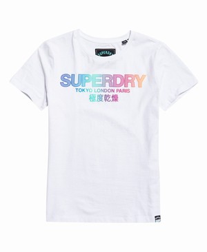 Superdry City Nights Ombre Puff Női Pólók Fehér | CNIBR7603